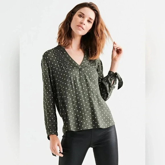 Lucky Brand Ikat Tie Sleeve Popover, Color Olive Multi Size XS-TP - Picture 1 of 15